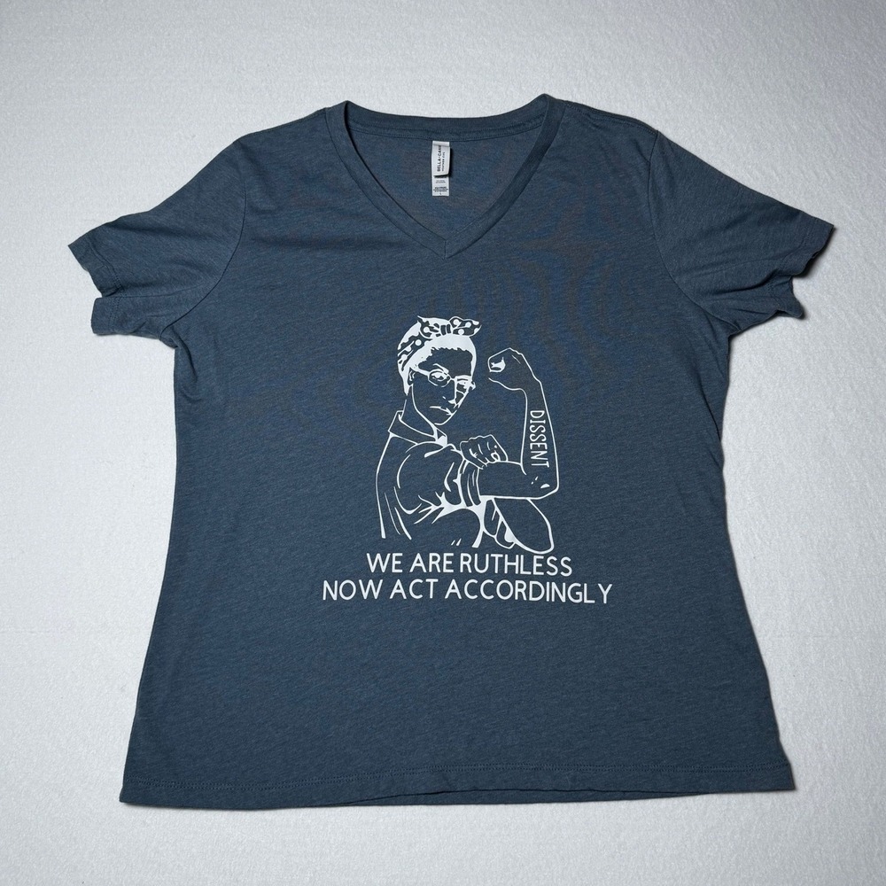 Ruth Bader Ginsburg Dissent Graphic Tee Womens Large Blue V Neck Bella Canvas‎